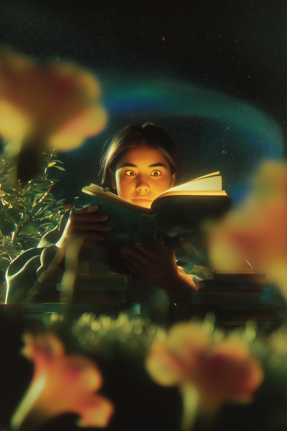 A young person engrossed in reading a young adult paranormal romance novel, reflecting the genre's mainstream appeal.
