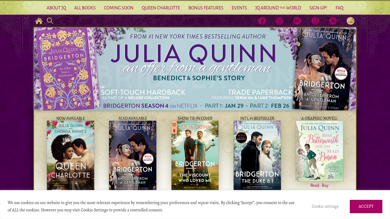 The official website of author Julia Quinn, a primary source for accurate Bridgerton series information.