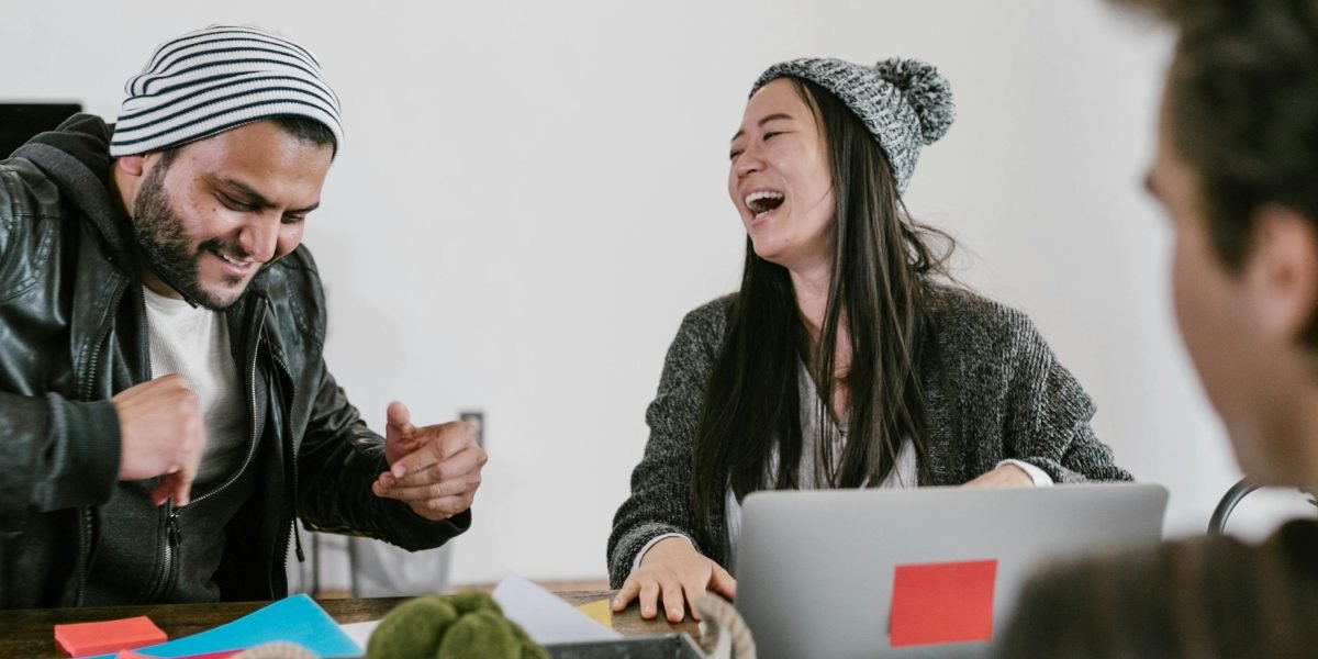 A group of friends or colleagues collaborating positively, illustrating the power of human connection and shared ideas.