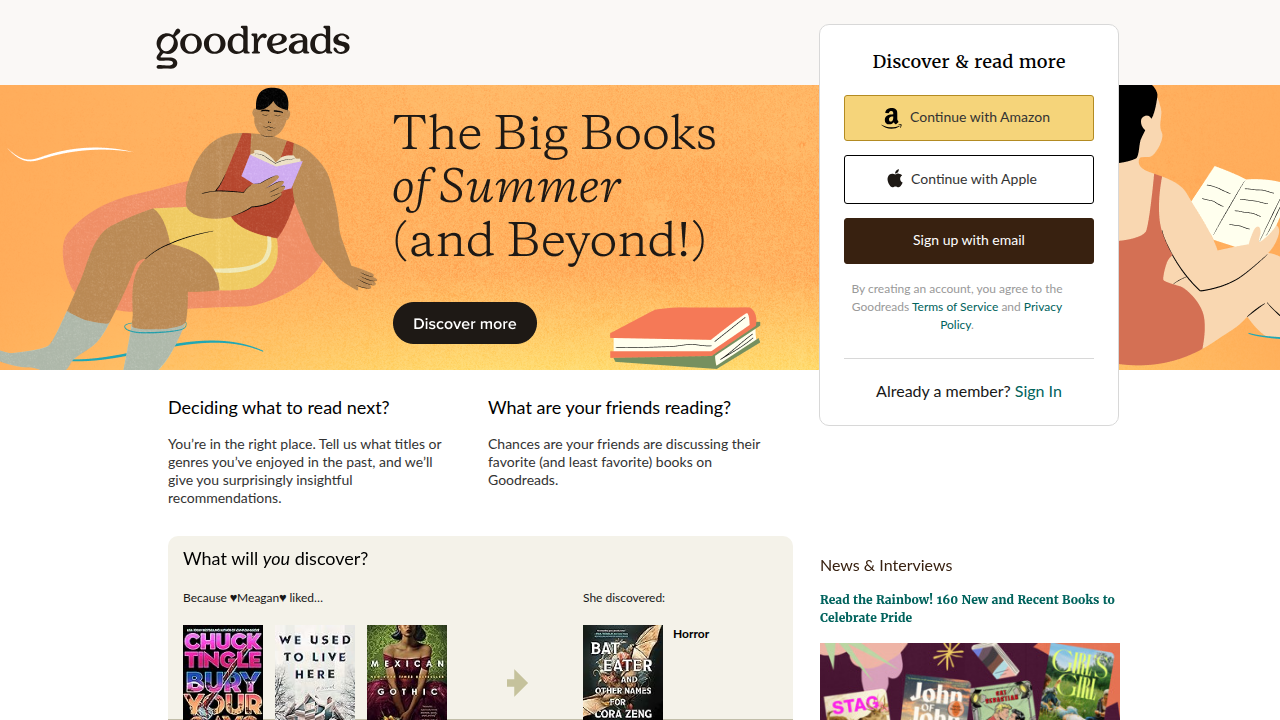 The Goodreads platform, a popular social cataloging website for books and a community for readers.